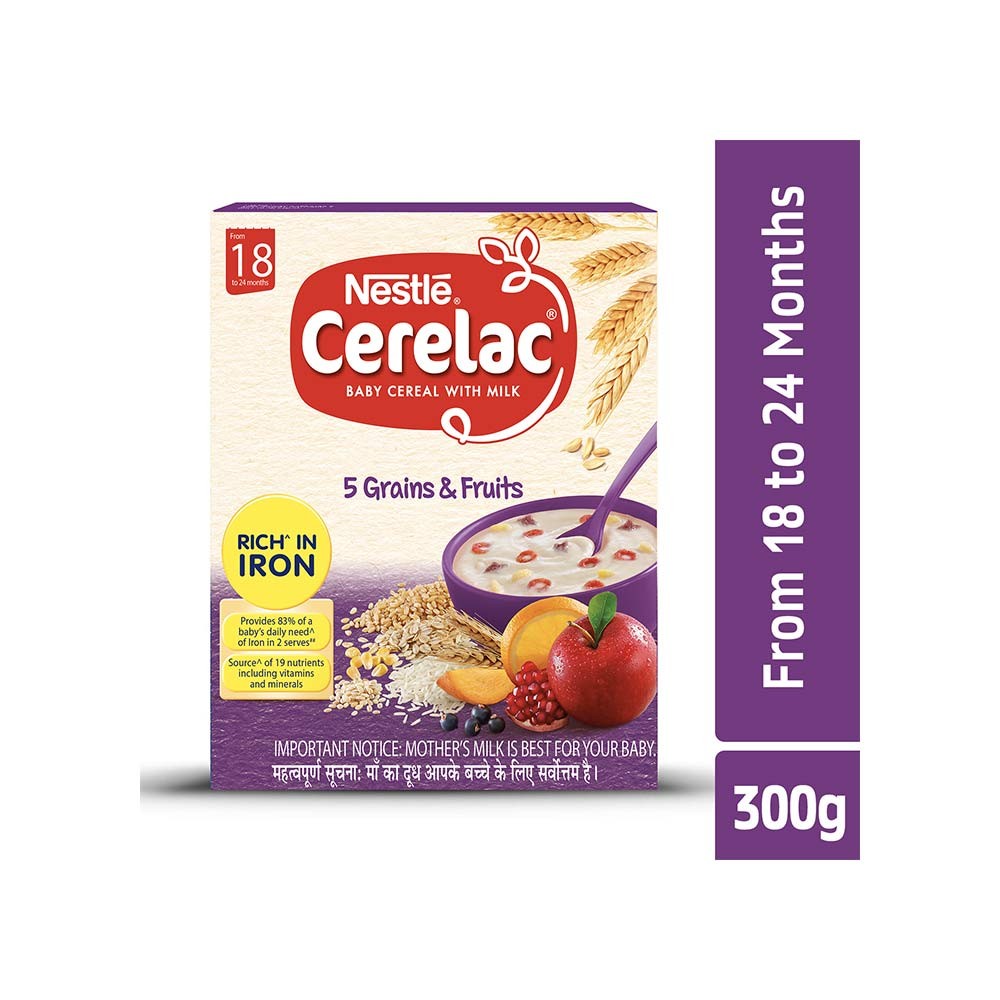 Nestle Cerelac with Milk, 5 Grains & Fruits Baby Cereal (From 18 to 24 Months)