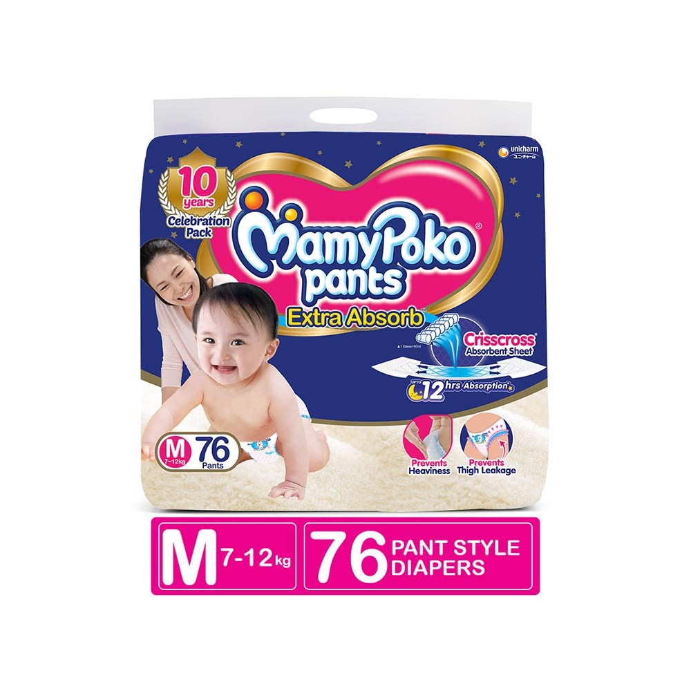 MamyPoko Pants Extra Absorb Diaper (M) - Pack of 76