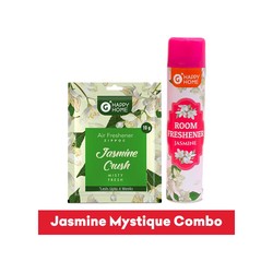 Grocered Happy Home Zipper Jasmine Crush Air Freshener (Pouch) + Jasmine Room Freshener Combo