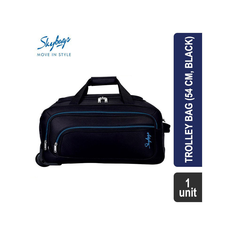 Skybags DFTSPE54BLK Scot Plus Polyester 2W Duffle Trolley Check In Bag (54 cm, Black)