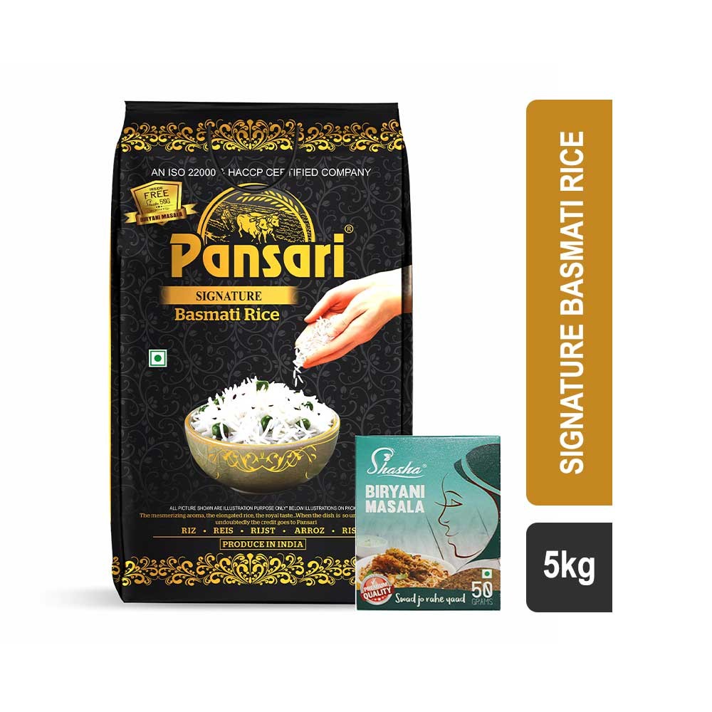 Pansari Signature Basmati Rice - Free Shasha Biryani Masala 50 g (Inside)