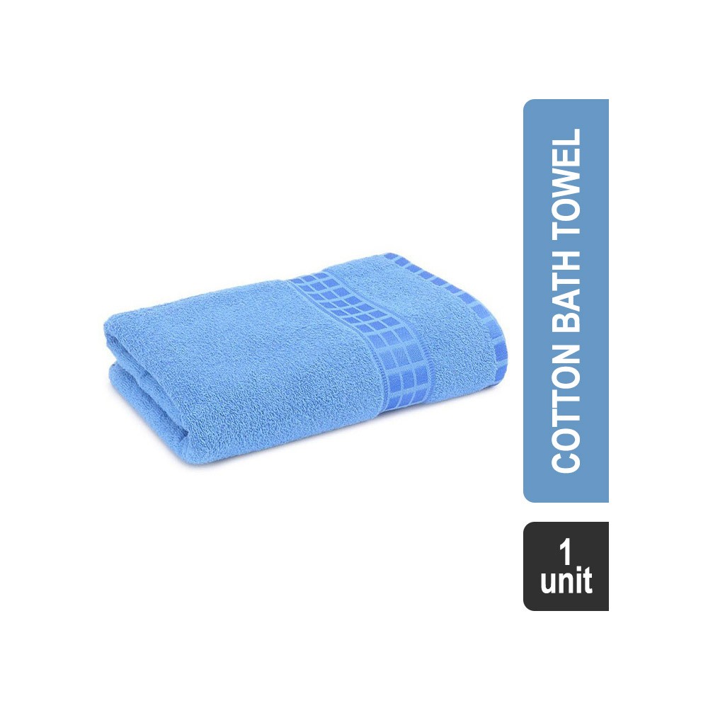 Grocered Happy Home Euro Square BB1003 Carnival 380 GSM 100% Cotton Bath Towel (Blue)