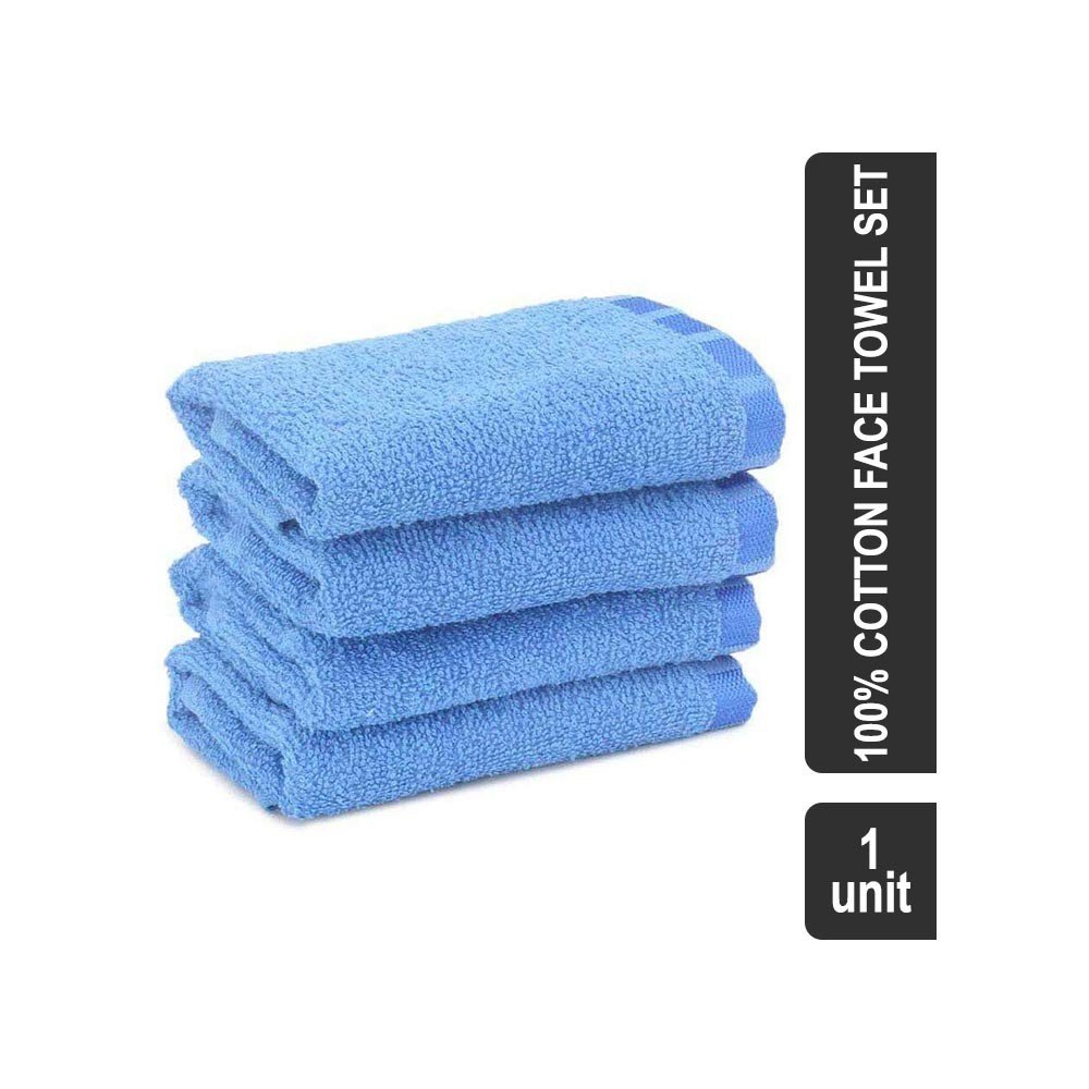Grocered Happy Home Euro Square FF1003 Carnival 4 Pcs 380 GSM 100% Cotton Face Towel Set (Blue)