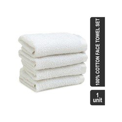 Grocered Happy Home Euro Square FF1001 Carnival 4 Pcs 380 GSM 100% Cotton Face Towel Set (White)