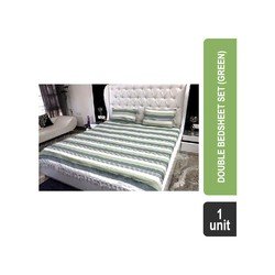 Impressions 104 TC Stripes Polyester- Cotton Double Bedsheet Set (Green) - EWB0202