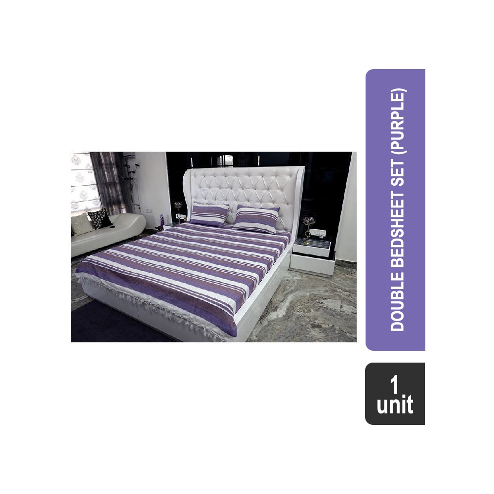 Impressions 104 TC Stripes Polyester- Cotton Double Bedsheet Set (Purple) - EWB0203