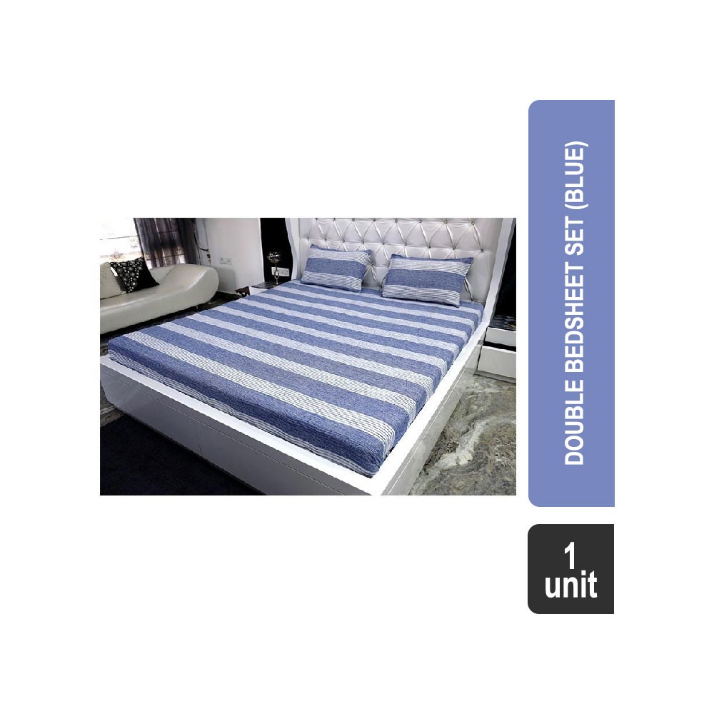 Impressions 104 TC Solid Polyester- Cotton Double Bedsheet Set (Blue) - EWB0201 Milange