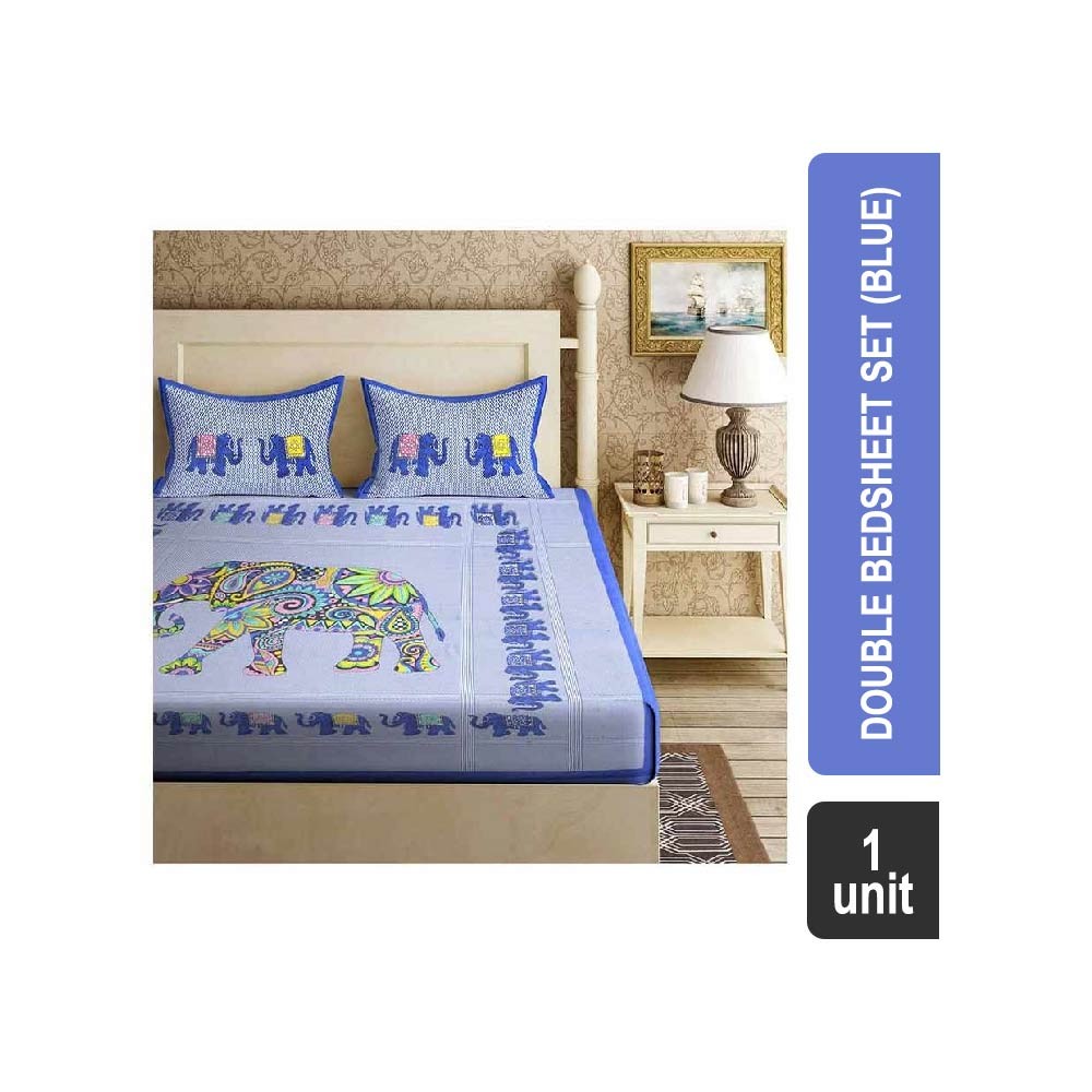 SaveMore 104 TC Printed 100% Cotton Double Bedsheet Set (Blue) - Rajwarha BS39