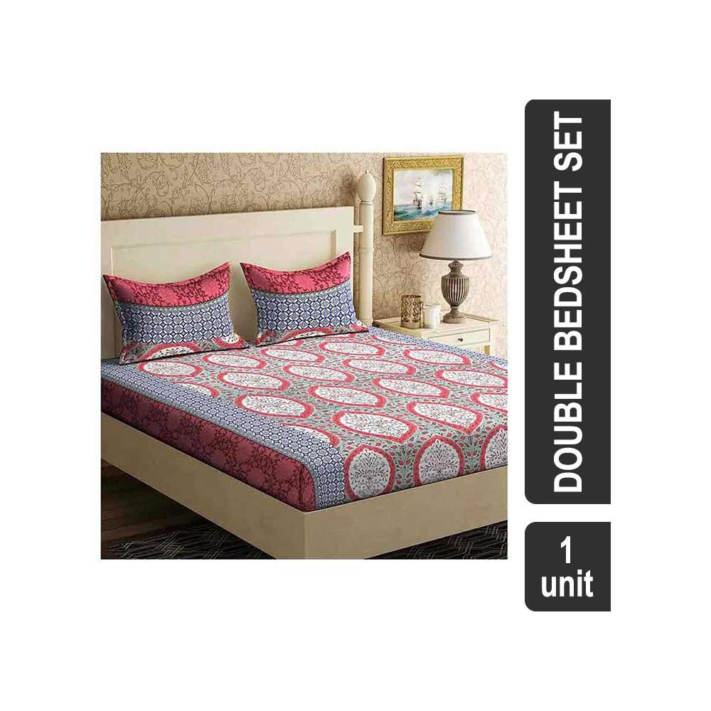 SaveMore 104 TC Printed 100% Cotton Double Bedsheet Set (Multicolor) - Jaipuri SS18 BS08