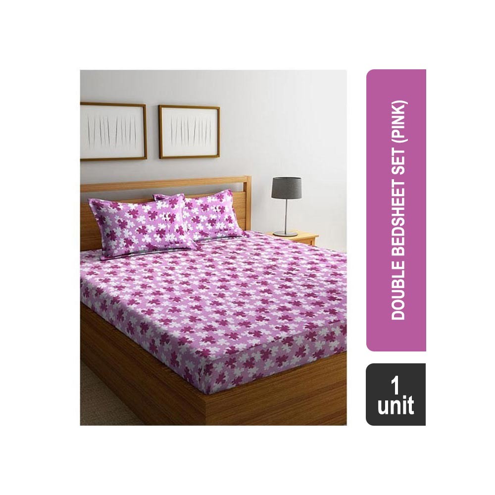 Bombay Dyeing 104 TC Floral 100% Cotton Double Bedsheet Set (Pink) - Meleze BS3DBMELEZE3886PNK