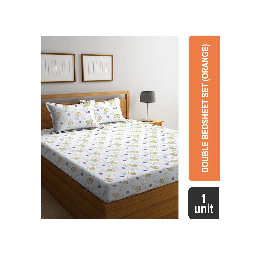 Bombay Dyeing 104 TC Geometric 100% Cotton Double Bedsheet Set (Orange) - Meleze BS3DBMELEZE3896ORG