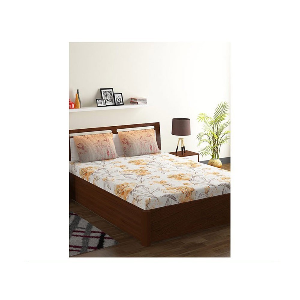 Bombay Dyeing 104 TC Floral 100% Cotton Double Bedsheet Set (Orange) - BS3DBAXIA5343MGN