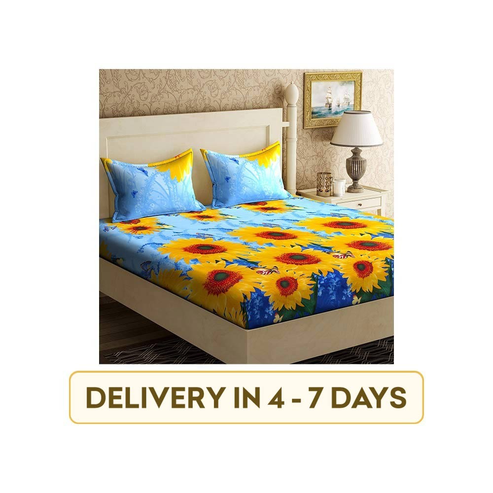 Livewell 120 TC Floral Microfiber Double Bedsheet Set (Yellow)