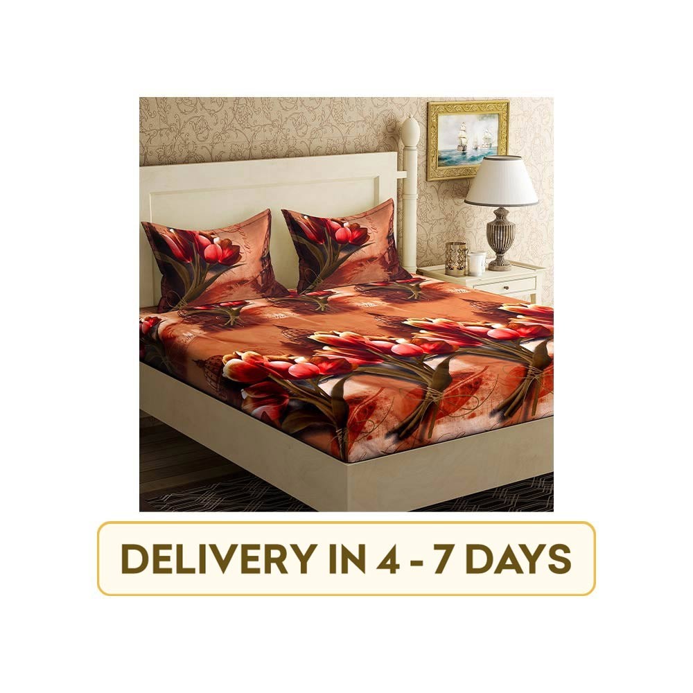 Livewell 120 TC Floral Microfiber Double Bedsheet Set (Brown)