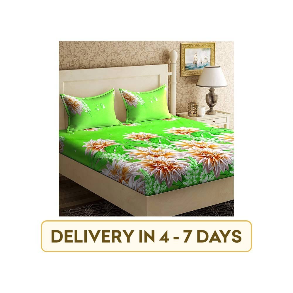 Livewell 120 TC 3D Print Microfiber Double Bedsheet Set (Green)