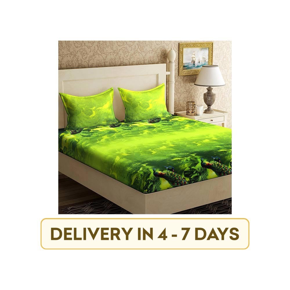 Livewell 120 TC Printed Microfiber Double Bedsheet Set (Green)