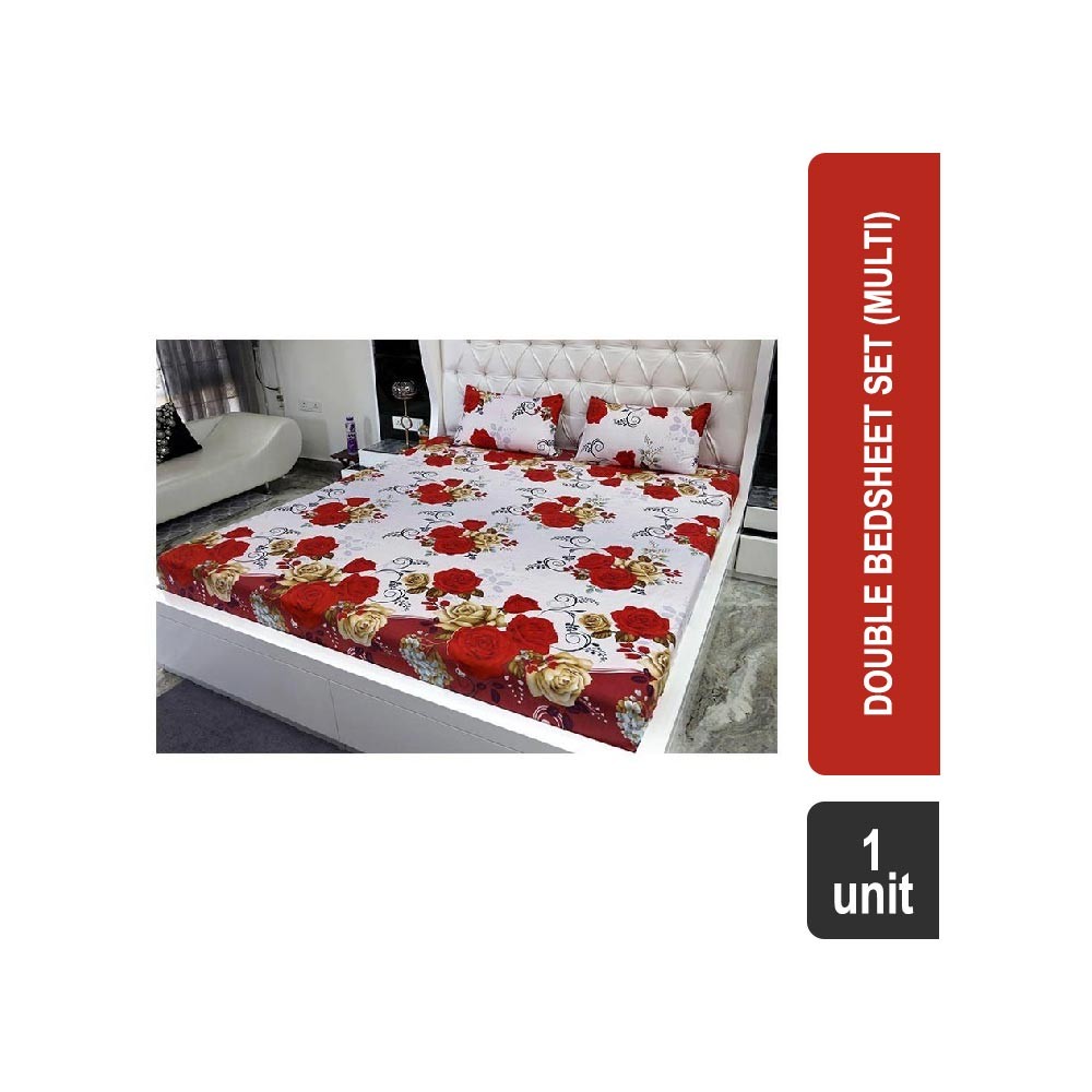 Impressions 104 TC Printed Polyester- Cotton Double Bedsheet Set (Multicolor) - EWB0208