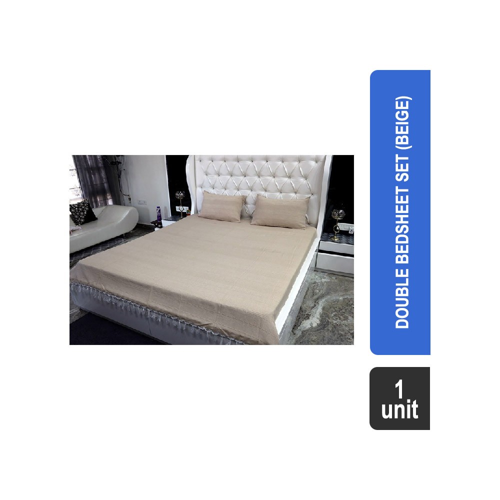 Impressions 104 TC Solid Polyester- Cotton Double Bedsheet Set (Beige) - EWB0204