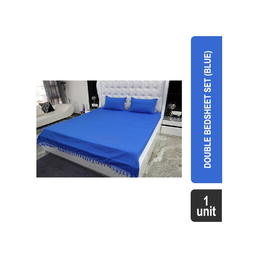 Impressions 104 TC Solid Polyester- Cotton Double Bedsheet Set (Blue) - EWB0205