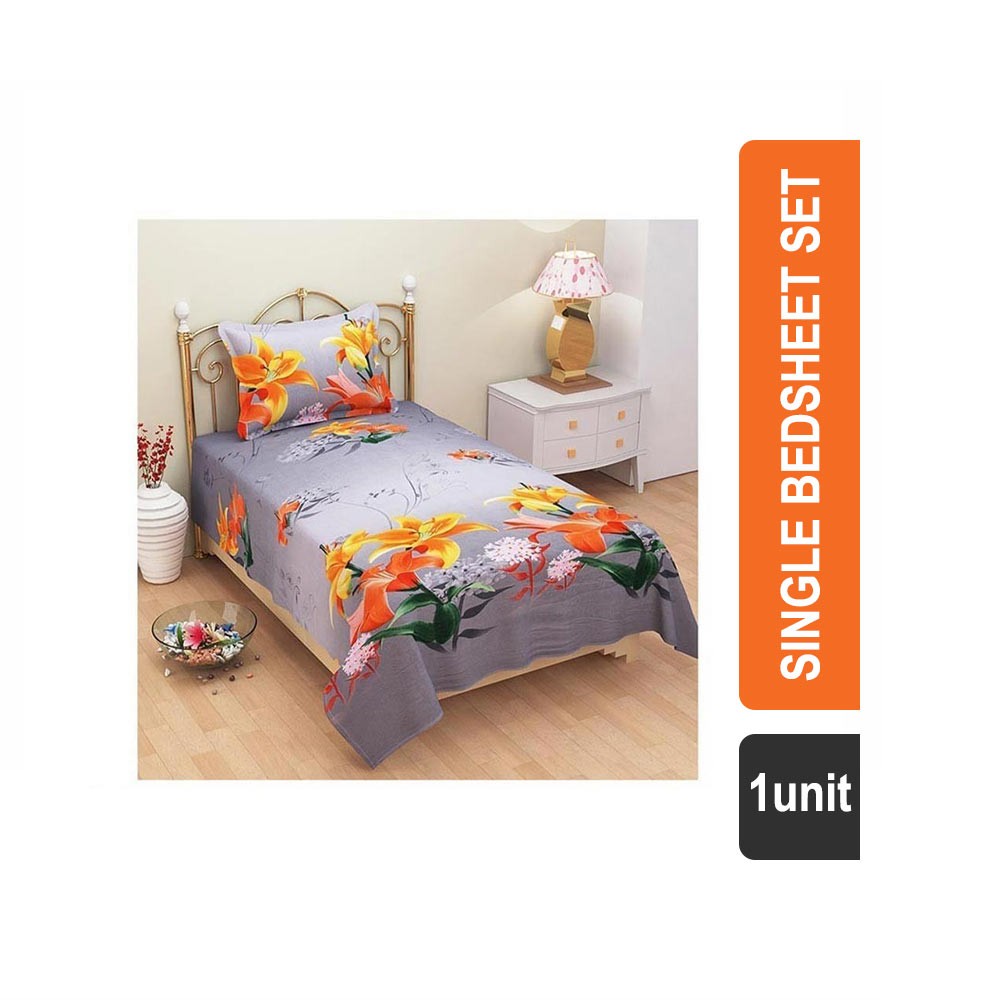 SaveMore 104 TC Printed Polyester Single Bedsheet Set (Multicolor) - 3D EWB0125