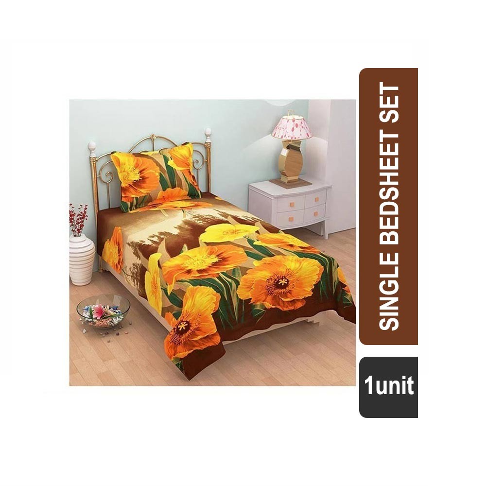 SaveMore 104 TC Printed Polyester Single Bedsheet Set (Multicolor) - 3D EWB0127