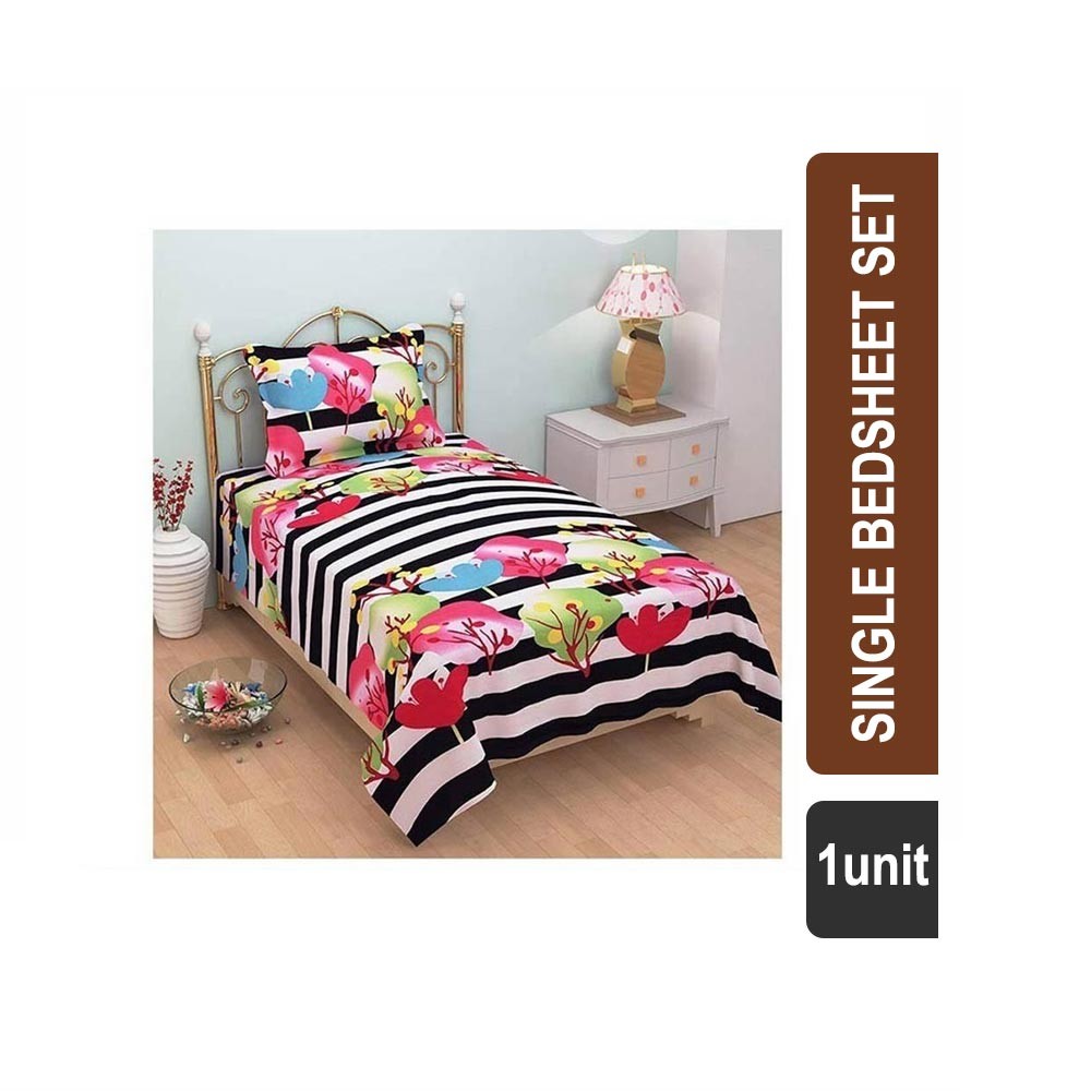 SaveMore 104 TC Printed Polyester Single Bedsheet Set (Multicolor) - 3D EWB0128