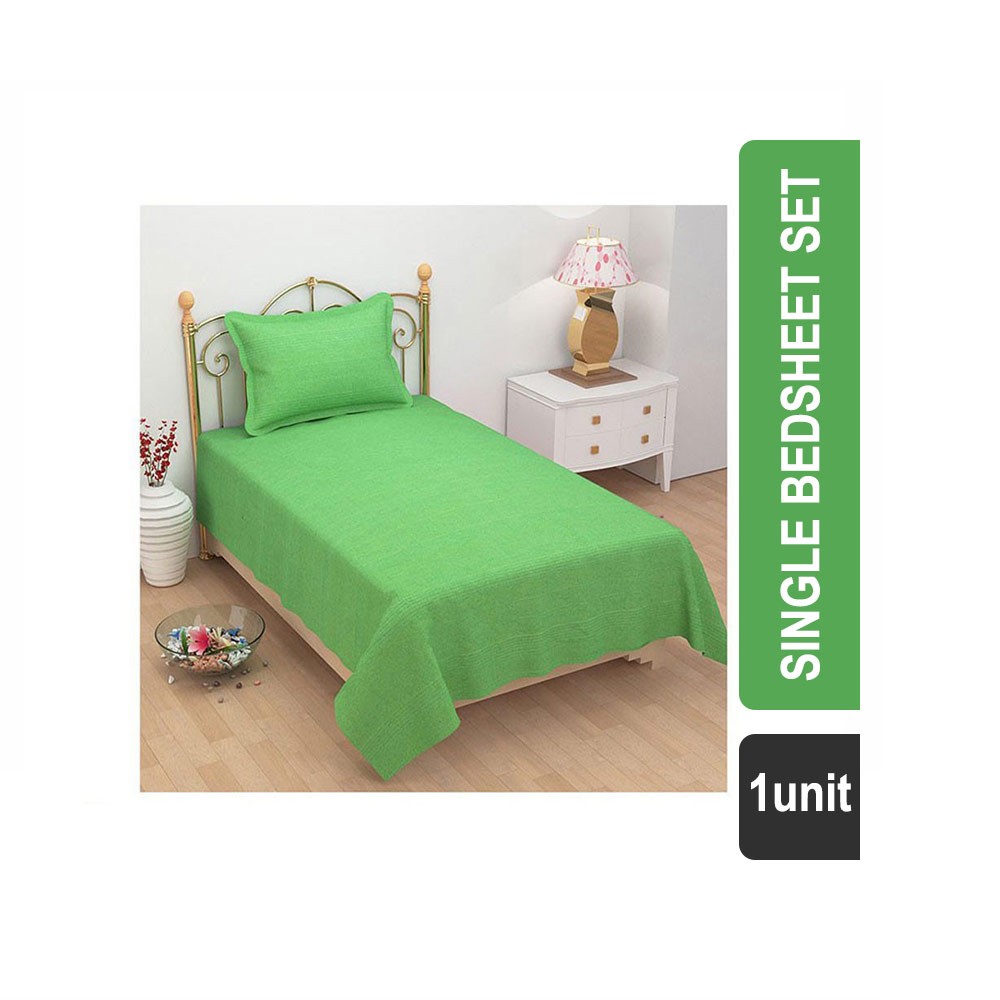 SaveMore 104 TC Printed Polyester- Cotton Single Bedsheet Set (Green) - EWB085