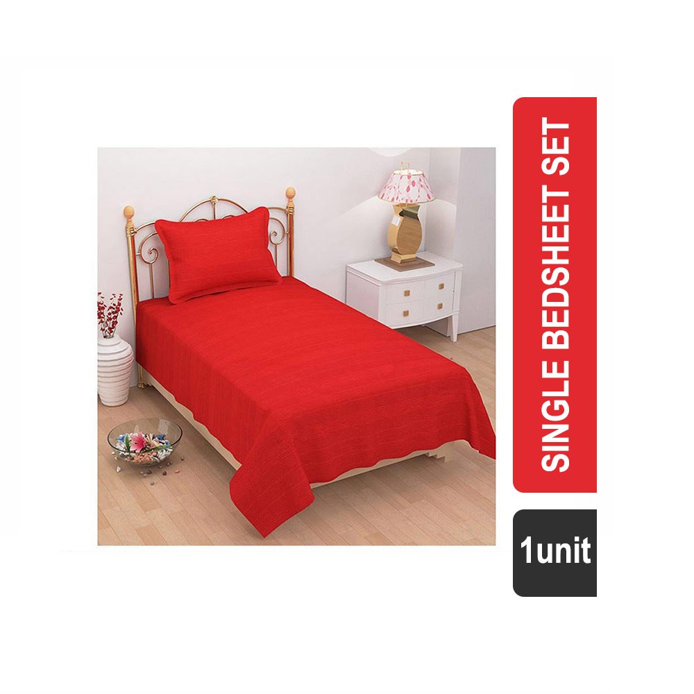 SaveMore 104 TC Printed Polyester- Cotton Single Bedsheet Set (Red) - EWB085