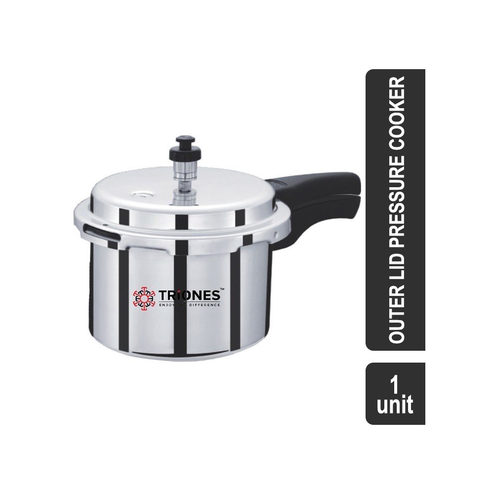 Triones TAPC-002 Aluminium Mirror Finish Outer Lid Induction & Gas stove compatible Pressure Cooker (5 l, Silver)