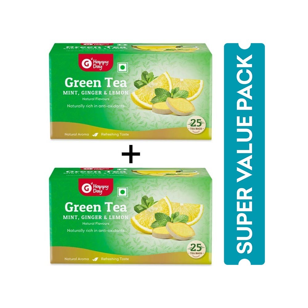 Grocered Happy Day Ginger, Mint & Lemon Green Tea Bags - Buy 1 Get 1 Free
