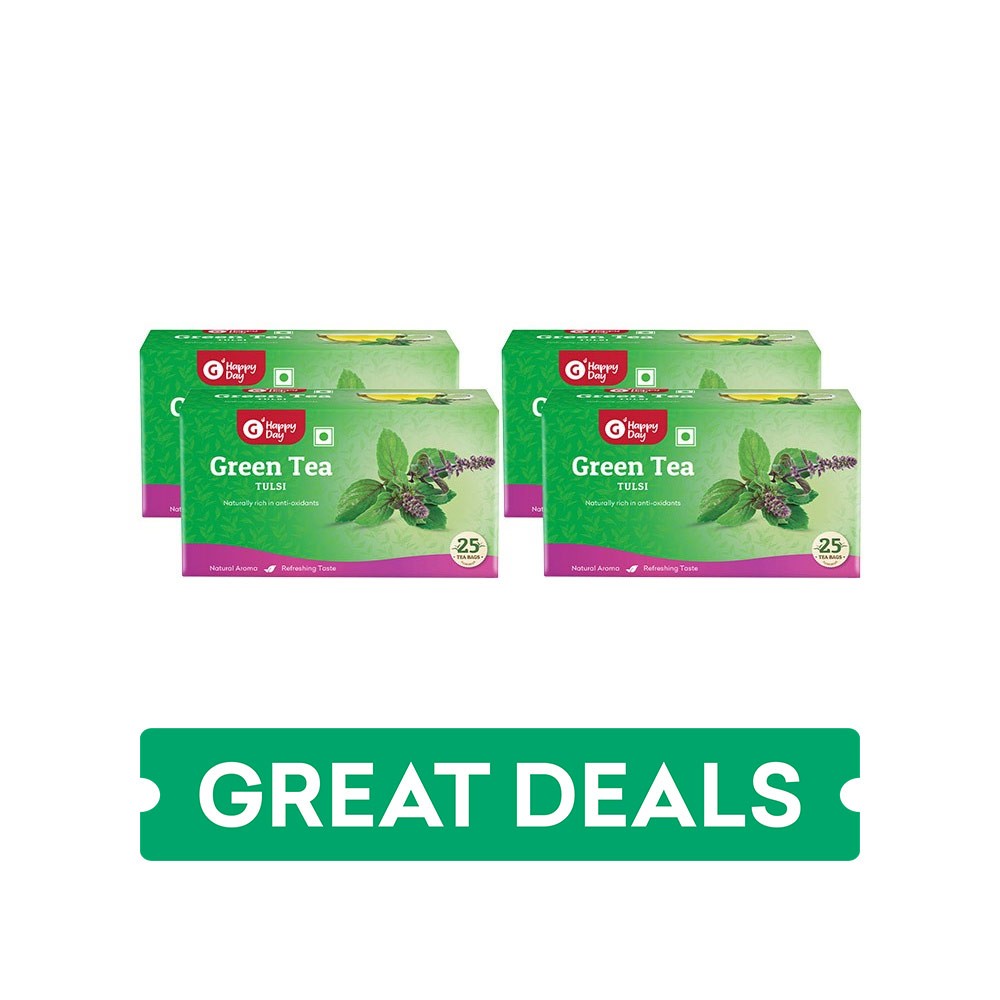Grocered Happy Day Tulsi Green Tea Bags - Pack of 4