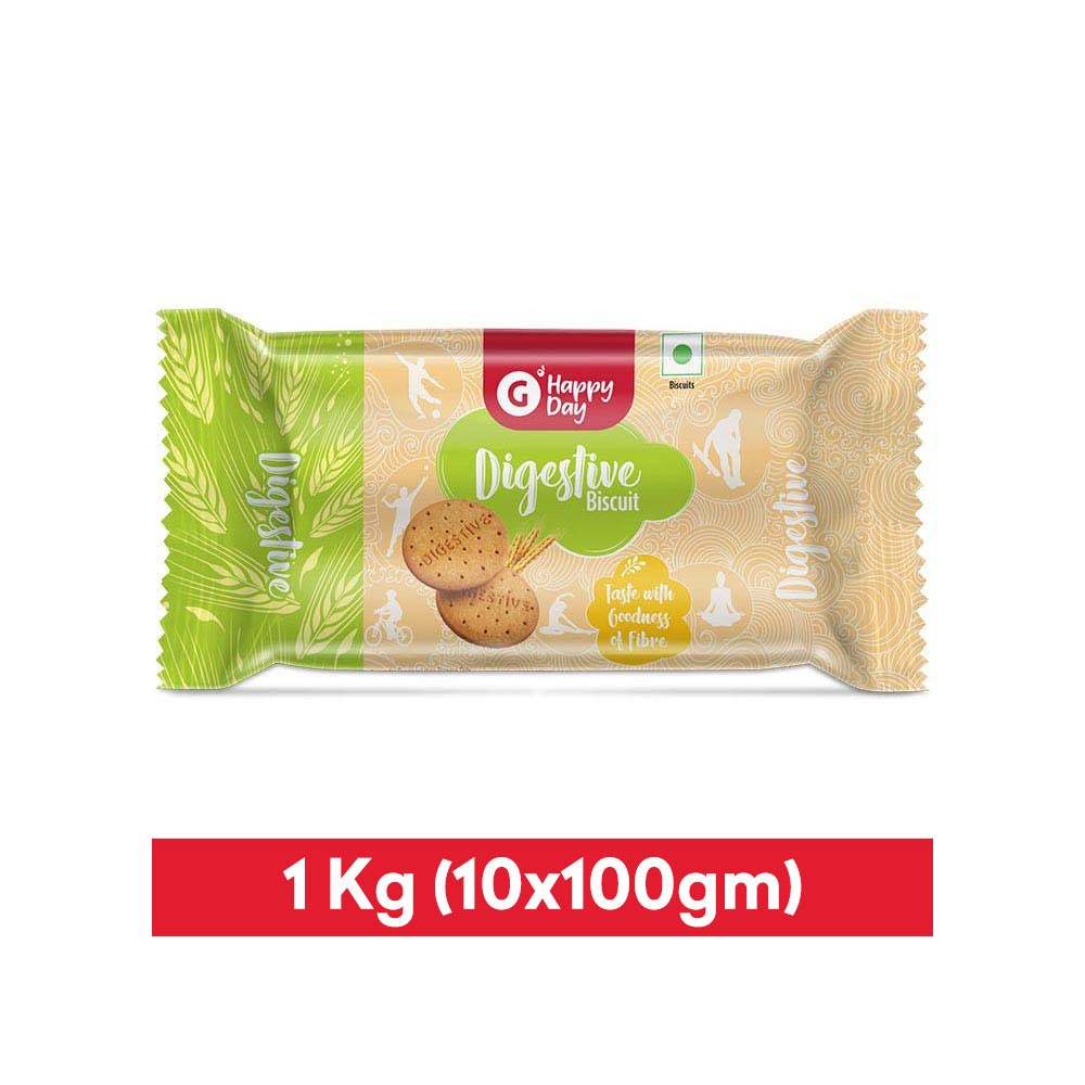 Grocered Happy Day Digestive Biscuit - 1 kg (10x100 g)