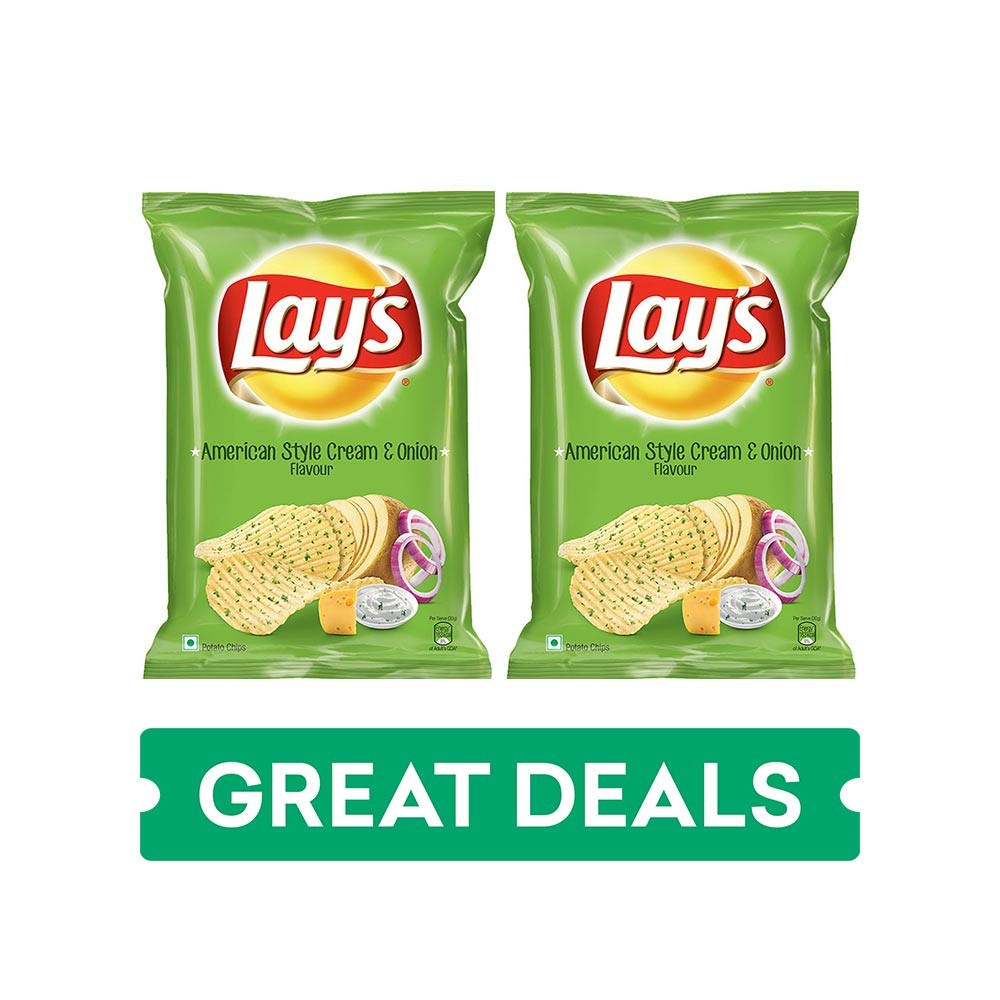 Lay's American Style Cream & Onion Flavour Potato Chips - Pack of 2