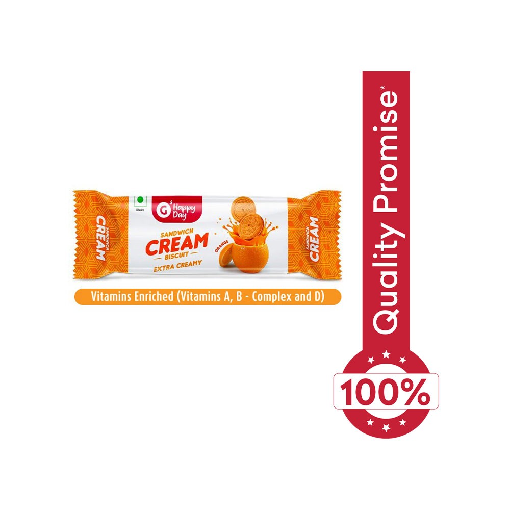 Grocered Happy Day Vitamin Enriched Orange Cream Sandwich Biscuit