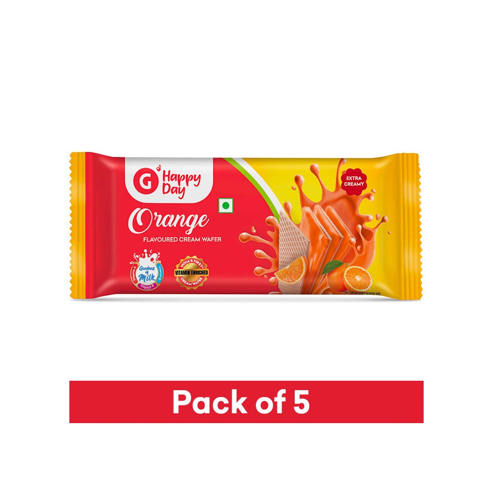 Grocered Happy Day Orange Cream Wafer - Pack of 5