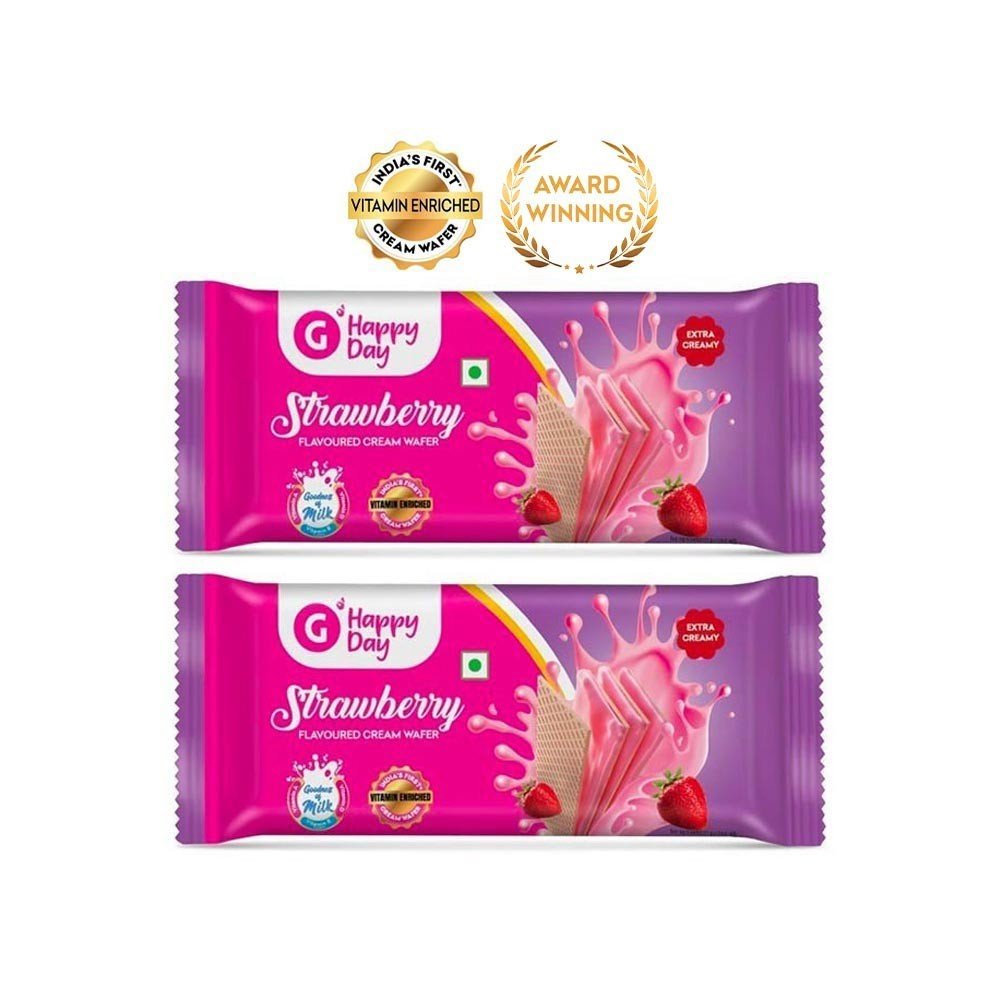 Grocered Happy Day Strawberry Cream Wafer - Pack of 2