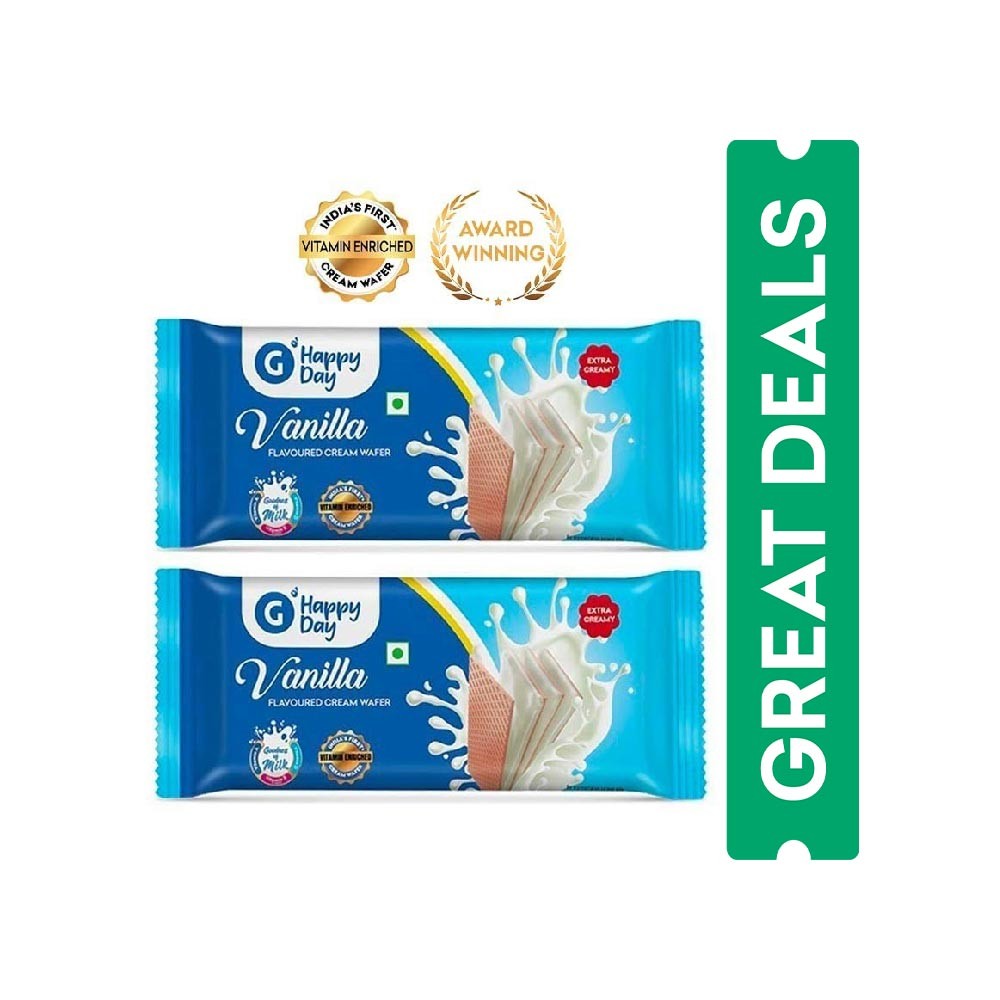 Grocered Happy Day Vanilla Cream Wafer - Pack of 2