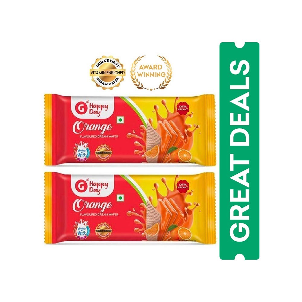 Grocered Happy Day Orange Cream Wafer - Pack of 2