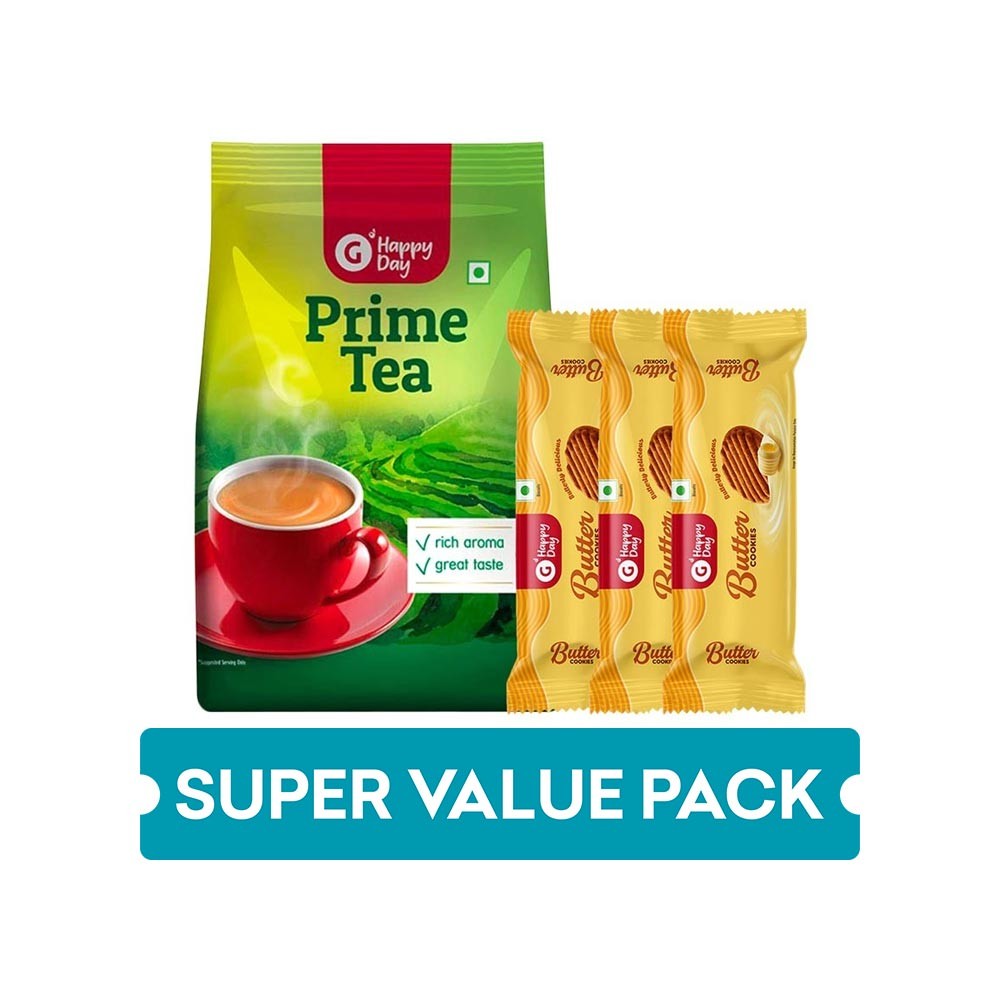 Grocered Happy Day Prime Tea (Pouch) + Butter Cookie Combo