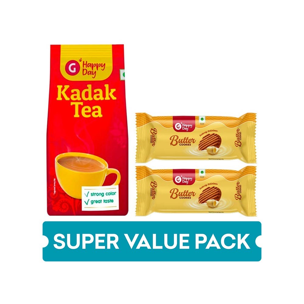 Grocered Happy Day Kadak Tea (Pouch) + Butter Cookie Combo