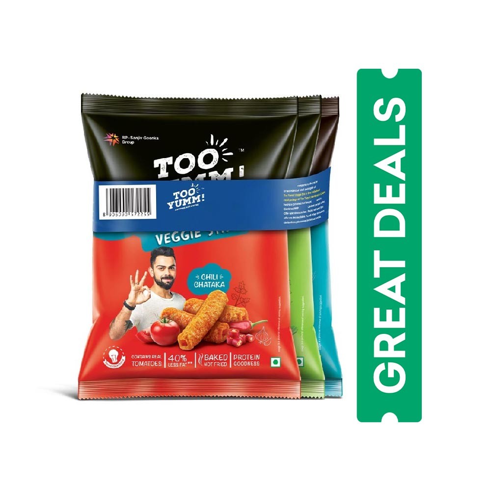 Too Yumm Multigrain Chips Dahi Papdi Chaat Crisps+Veggie Stix Chilli Chataka + Sour Cream Onion- Brand Offer (54g+ 2X 52g) Combo - Brand Offer