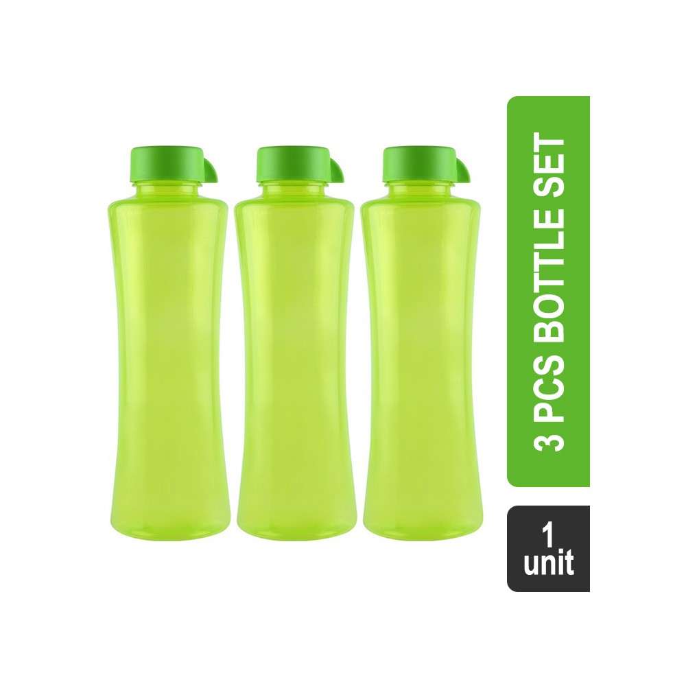 Flair Sleek 3 Pcs Polypropylene Bottle Set (1 l, Green)