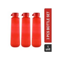 Flair Square 3 Pcs Polypropylene Bottle Set (1 l, Red)