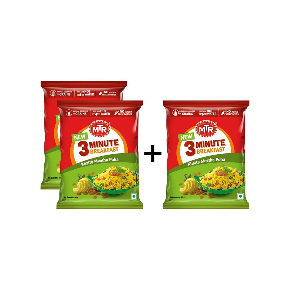 MTR 3 Minute Khatta Meetha Poha Breakfast Mix - Buy 2 Get 1 Free