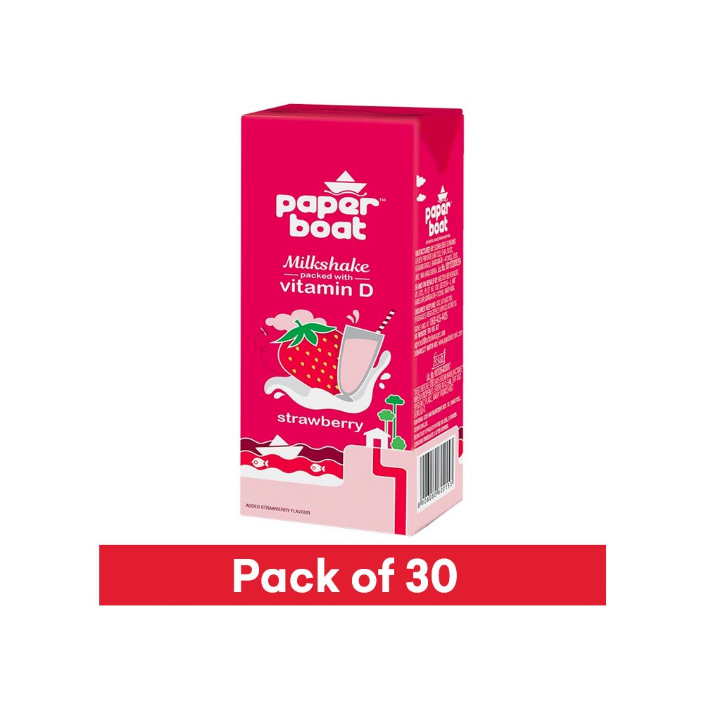 Paper Boat Strawberry with Vitamin D Milk Shake (Tetra Pak) - Pack of 30