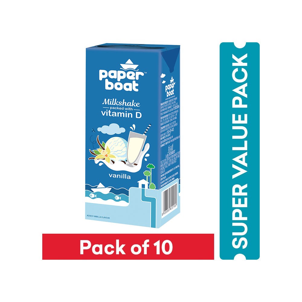 Paper Boat Vanilla with Vitamin D Milk Shake (Tetra Pak) - Pack of 10