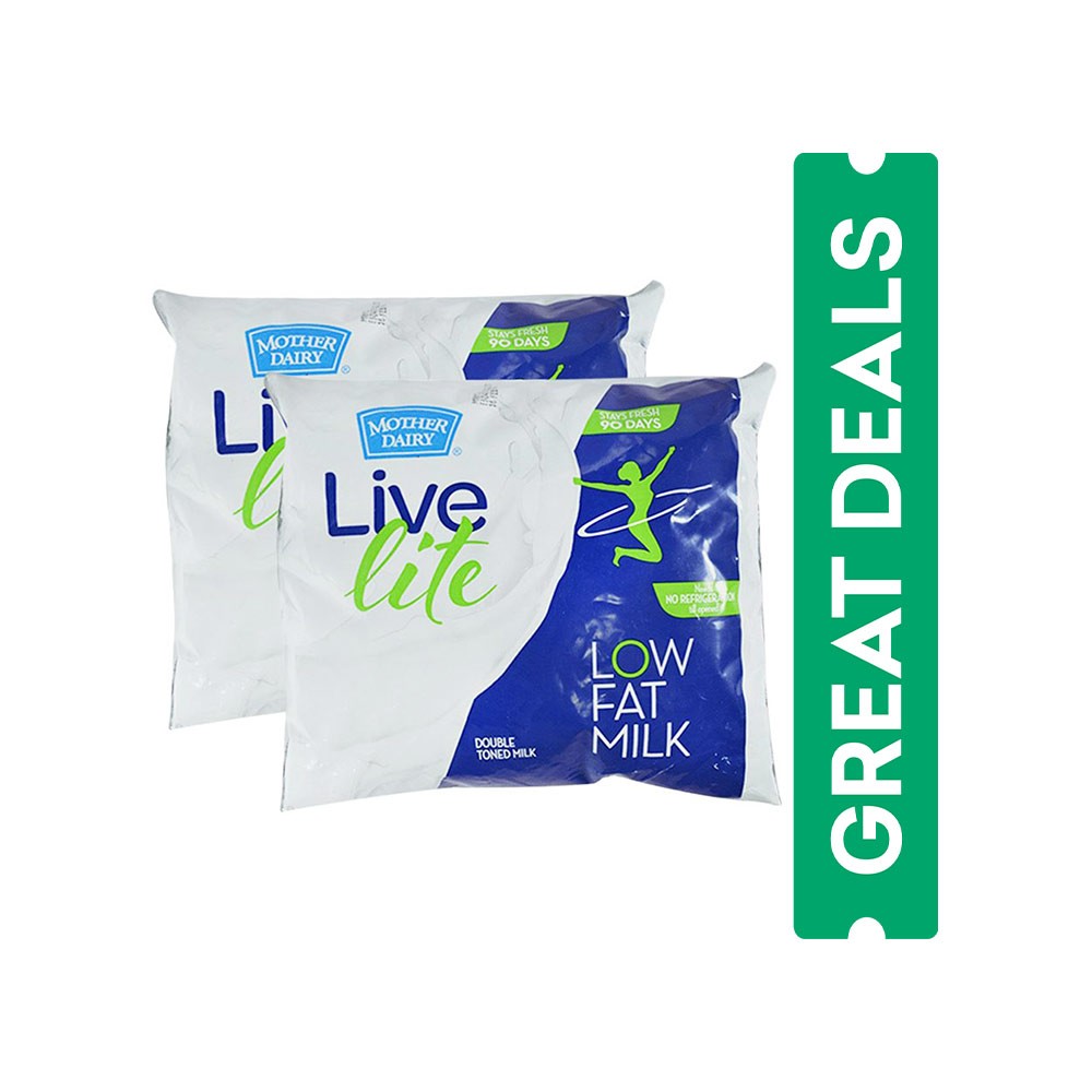 Mother Dairy Live Lite Double Toned Low Fat (Expiry 90 Days) Milk - Pack of 2