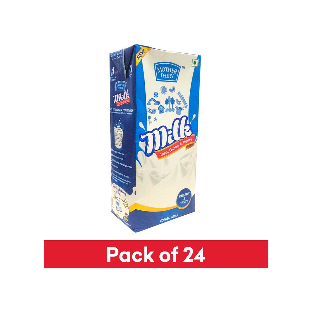 Mother Dairy Toned Milk (Tetra Pak) - Pack of 24