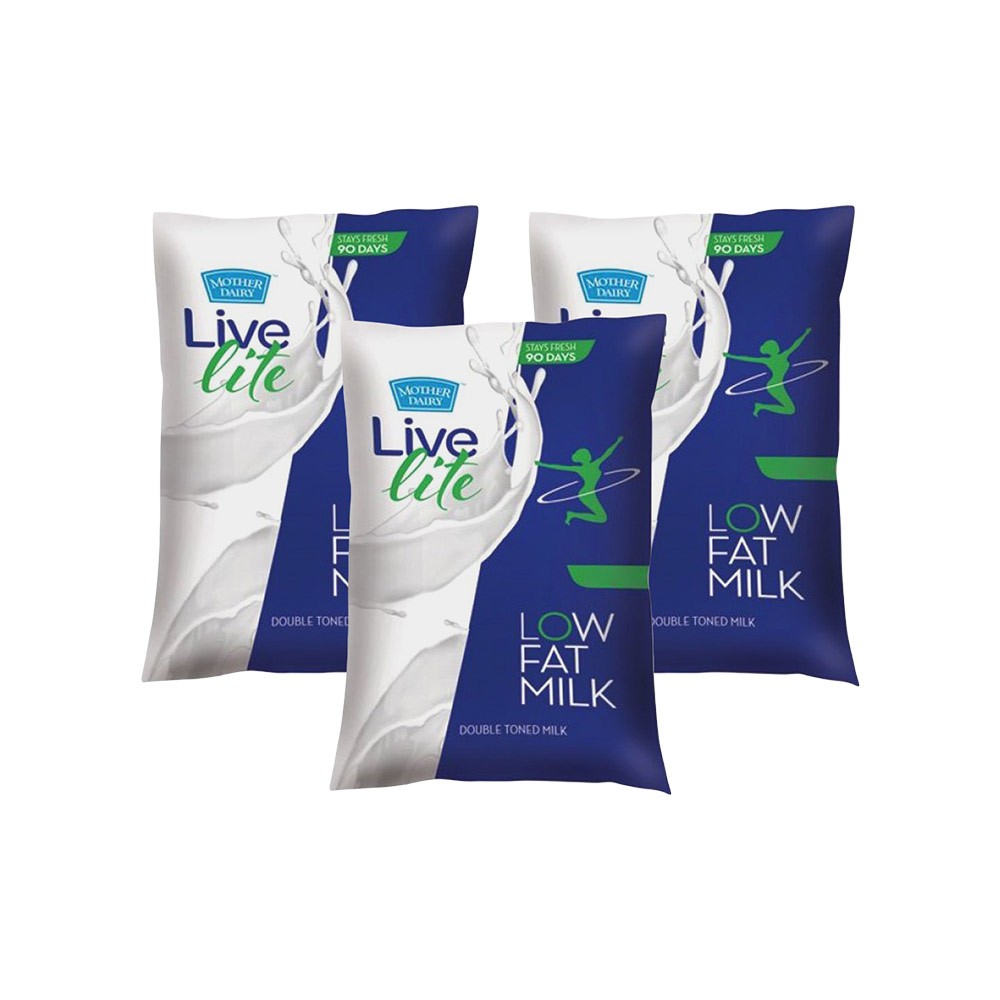 Mother Dairy Live Lite Double Toned Low Fat Milk (Polypack) - Pack of 3