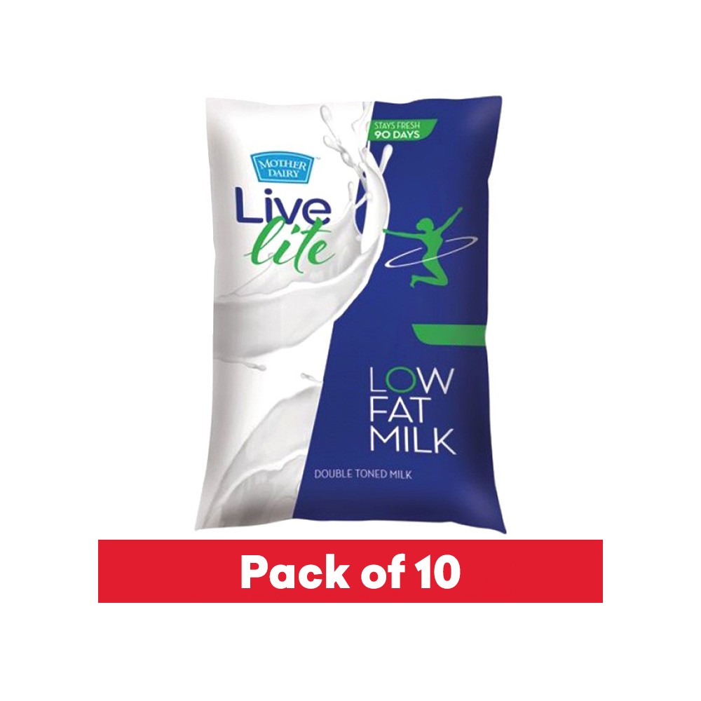 Mother Dairy Live Lite Double Toned Low Fat Milk (Polypack) - Pack of 10